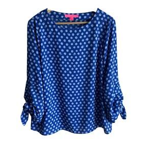Lilly Pulitzer Langston Polka Dot Blouse Top Blue S